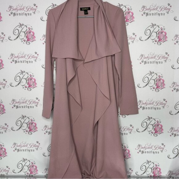 Revamped coat jacket cardigan wrap with waist tie belt dusty rose blush pink - Picture 5 of 12